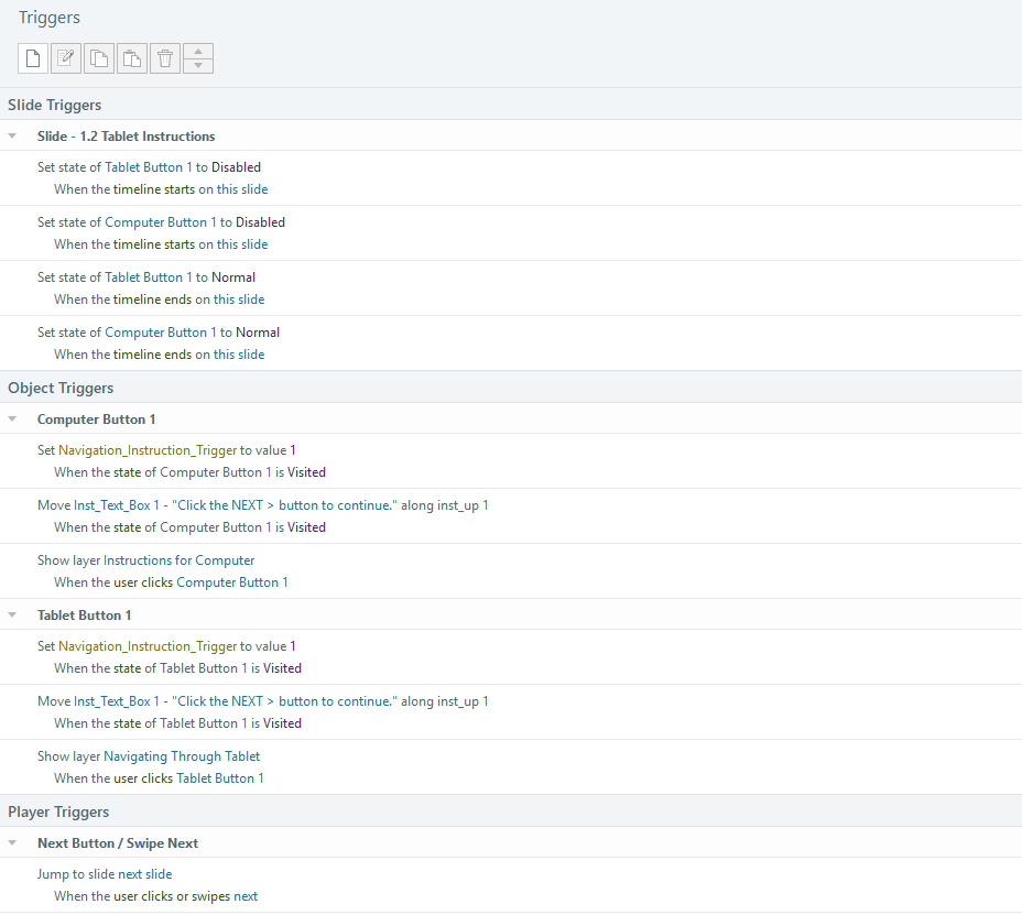 Custom navigation and triggers